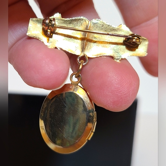 Gold Tone Faux Pearl Picture Locket Brooch Pin Vintage - Picture 3 of 3